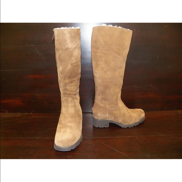 New Womens UGG Broome II Fawn Tall Sheepskin Boots Chestnut Size 5 - Picture 1 of 8